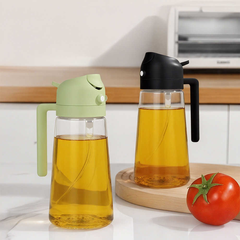 2-in-1 Glass Oil Dispenser and Sprayer Bottle (Black)